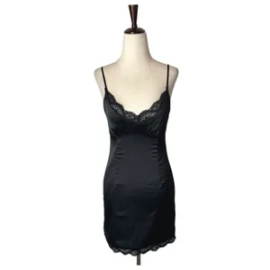Princess Polly Dress Women 2 Black‎ Satin Lace Trim Slip Mini Sexy Whimsigoth thumbnail 2