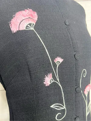 Vintage Black & Pink Floral Embroidered Long Sleeve Dressy Duster Blouse Size 8 thumbnail 3