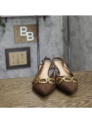 A New Day Womens Tabitha Oversized Chain Sling Back Heels 94305249 Brown 9M thumbnail 3