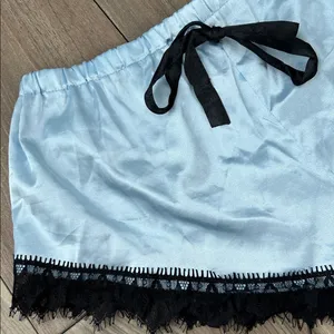 SheIn Baby Blue Satin & Lace Trim Sleep Shorts thumbnail 4
