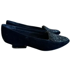 High Lights Black Velvet Beaded Loafers Low Heel Dress Shoes Women's Size 8 thumbnail 5