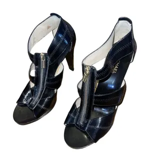 Michael Kors Berkley T-Strap Zipper Patent Leather Sandal Heels Stiletto Sexy thumbnail 1