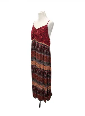 Forever 21 Boho Cami Maxi Dress Floral Geometric Rust Burgundy Plus Size 2X thumbnail 2