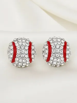Rhinestone Baseball Stud Earrings in Red & White thumbnail 3