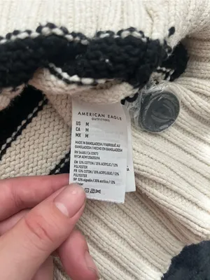 American Eagle Cardigan Womens Medium Ivory Black Striped Knit Shawl Collar thumbnail 13