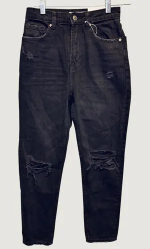 2030 | NWT Bershka Distressed Grunge‎ High Waist Mom Jeans Black Womens Size 00 thumbnail 1