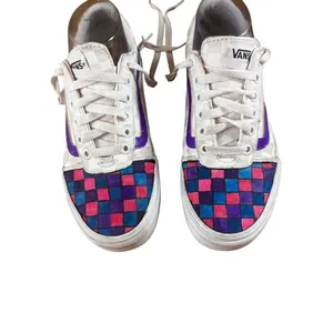 Vans Off the Wall Size 7 Checkered Design Canvas Shoes With Pink Blue Purple thumbnail 2