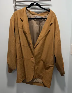 Adam Douglass Vintage L Tan Ramie Cotton Single Button Blazer Jacket thumbnail 1