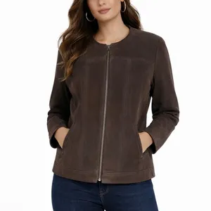 J. Jill Genuine Suede Leather Zip Jacket Walnut Brown Size S thumbnail 2