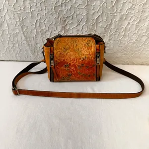 Vintage Leather Women's Purse Floral Embossed Crossbody Bag Small Shoulder Brown thumbnail 2