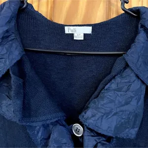 Puli Navy 3/4 Sleeve Ruffle Front Sweater Cardigan thumbnail 6