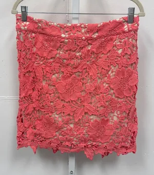 LOFT Coral Pink Floral Guipure Lace Mini Skirt‎ Size 10 Scalloped Hem Overlay thumbnail 1