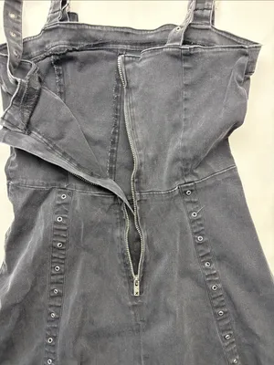 Tripp NYC y2k large Black denim buckle Grommet dress grunge vintage goth punk scene thumbnail 11