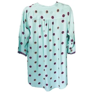 Mint Green Embroidered Boho Tunic Dress L Casual Summer Caftan Shift" thumbnail 9