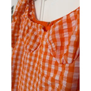 Orange Gingham Puff Sleeve Bustier Bodycon Mini Dress Sweetheart Neck Large thumbnail 10