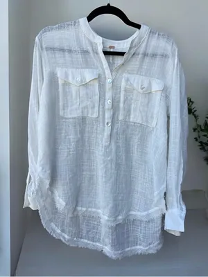 Free People NWOT Talk To Me Gauze Shirt White Size Oversized XS thumbnail 2