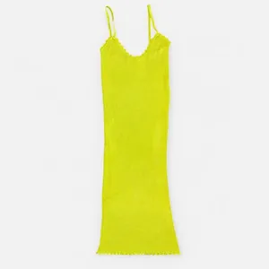 Urban Outfitters Lime Green Knit Sweater Bodycon Midi Dress w/ Spaghetti Straps thumbnail 2