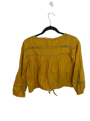 Free People Mustard Yellow Follow Your Heart Embroidered Peasant Blouse thumbnail 3