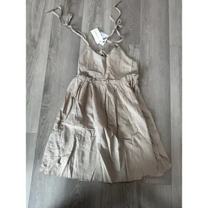 Commense Cottage Boho Tan Levanzo Tied Shoulder Cotton Linen Dress Casual XS thumbnail 2