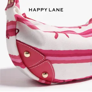 Pink Stripe Coquette Crescent Hobo Shoulder Bag Scarf Print NIP thumbnail 11