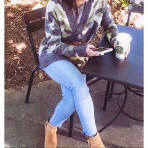 Universal Thread Distressed Camo Cardigan Oversized Olive Camouflage Sweater XS thumbnail 3