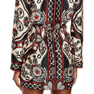 FARM RIO Passion Scarf Wrap Mini Dress Women's Size XS Black Printed thumbnail 4