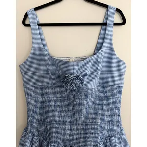 Maeve Smocked Rosette Drop-Waist Mini Blue Gingham Dress Women's Size XL thumbnail 3