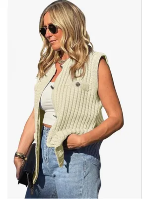 NEW Chunky Knit Top Sleeveless Button Down Trendy Cardigan Sweater M thumbnail 2