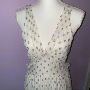 NEW En Creme Maxi Dress M Boho Metallic Polka Dot Cutout Ruffle Tiered thumbnail 5