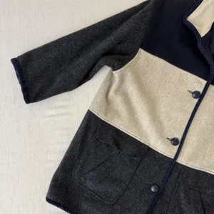 Herman Kay Vintage Women 12 Colorblock Wool‎ Coat Sherpa Collar Navy Grey Beige thumbnail 11