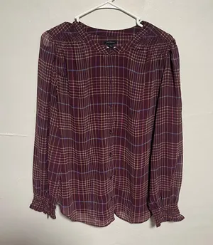 Ann Taylor Burgundy Plaid Blouse thumbnail 1