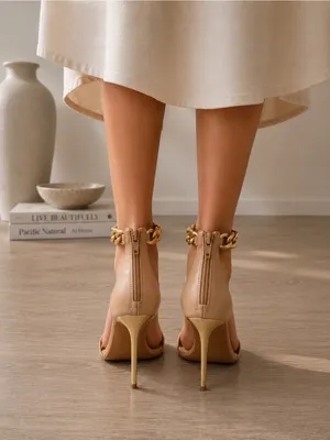 NWOT Nude Gold Chain Quiet Luxury Heels Minimalist Stiletto Sandals Size 10 thumbnail 10
