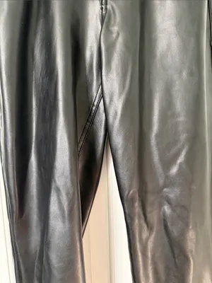 Abercrombie & Fitch Black Faux-Leather Straight Leg Pants thumbnail 3