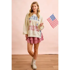 BiBi‎ 4th Of July Stars And Stripes Patches Sweatshirt - Cream - Small thumbnail 9