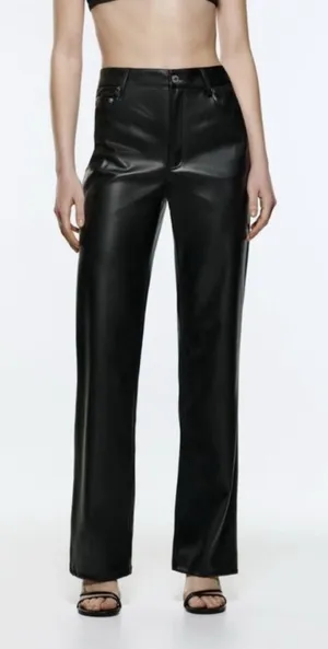 NWOT Zara 90s Wide Leg Faux Leather trousers size 6 thumbnail 1