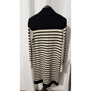 Eliza J Black Ivory Striped Turtleneck Sweater Dress Gold Buttons Size S thumbnail 5