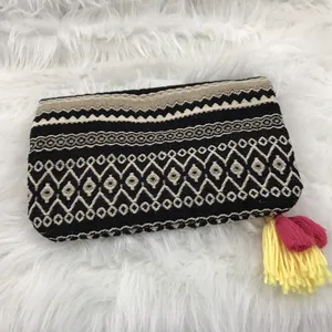 Just Fab Fold Over Bag Yellow Pom Pom Tassel‎ Trim Colorful Clutch Purse thumbnail 7