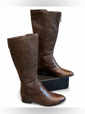 Nine West Size 8.5M Brown Leather Knee High Riding Boots Full Zip thumbnail 5