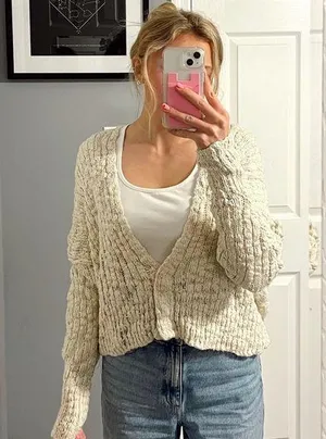 Free People Cream Button Front Cardigan Sweater thumbnail 1