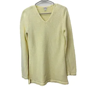LL Bean Butter Yellow V Neck‎ Pullover Cotton Tunic Sweater Size SMALL thumbnail 3