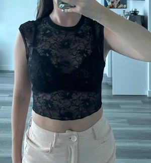 Amazon Black sheer lace crop top thumbnail 1