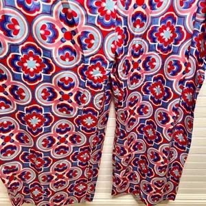 Melloday Printed Wide Leg Patterned Pocket Jumpsuit Size XL Red Blue thumbnail 6