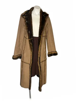Faux Suede Coat Plush Vegan Fur Panel Stitching Fits Size Medium Y2K VINTAGE thumbnail 3