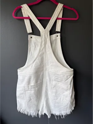 Aerie White Denim Short Overalls - Medium thumbnail 4