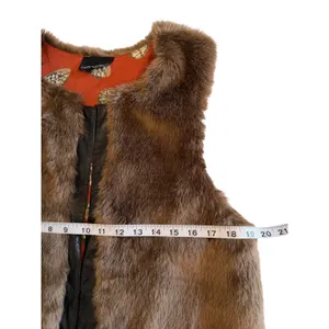 Cynthia Rowley Brown Faux Fur Vest with Orange Print Lining Size L Mobwife‎ fall thumbnail 10