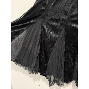 Vtg Black Crushed Velvet Mesh Maxi Skirt Sz M Witchy Whimsigoth Fairy Grunge thumbnail 2