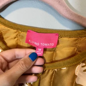 Flying Tomato Floral Quilted Puffer Jacket Mustard Gold Cream Boho Medium thumbnail 3