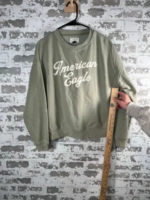 American Eagle | women sage green cropped crewneck long sleeve pullover thumbnail 5
