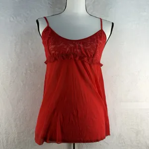 Y2K Victorias Secret XL Sheer Lace Babydoll Top Red Festival Stretch Romantic‎ thumbnail 2