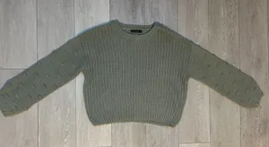Army green chunky cropped sweater fall style winter pullover size‎ medium thumbnail 1